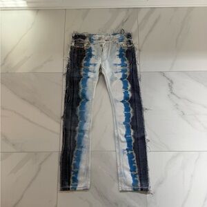 MNML Distressed Blue and White Jeans